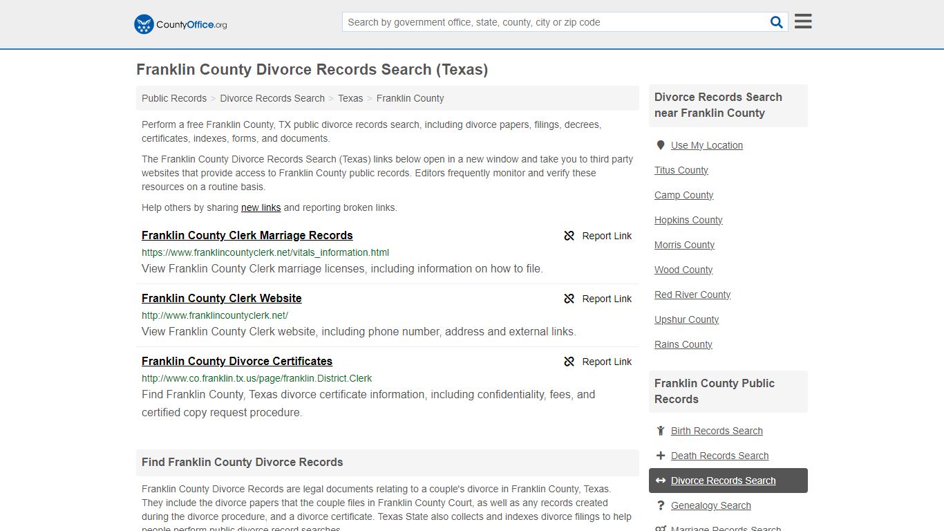 Divorce Records Search - Franklin County, TX (Divorce Certificates ...